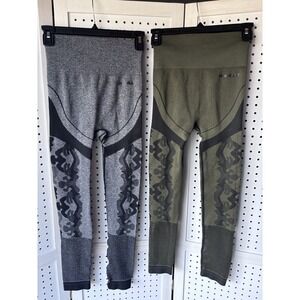 Lot/2 MiniBeast Womens Small Leggings Athletic Yoga Pant Black/Green Mesh Bottom